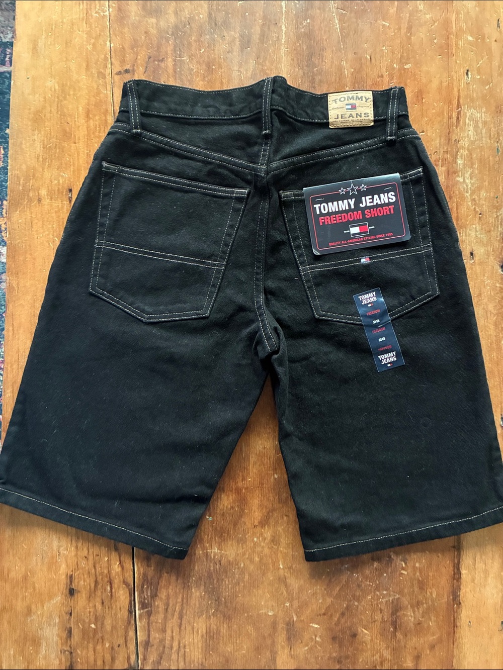NWT Vintage Deadstock Tommy Jeans Black Denim Bermuda Shorts Y2K Size 28